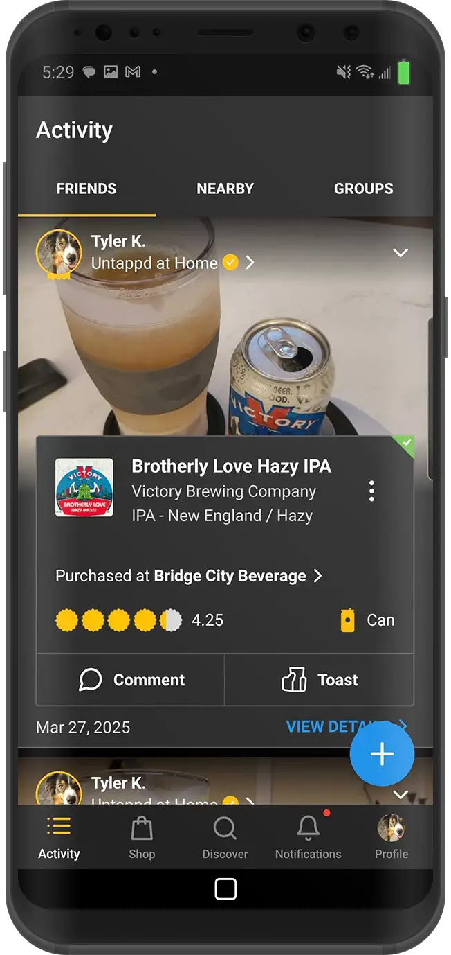 The activity feed on Untappd