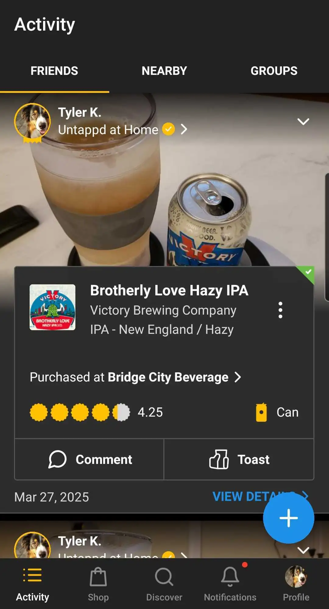 The activity feed on Untappd