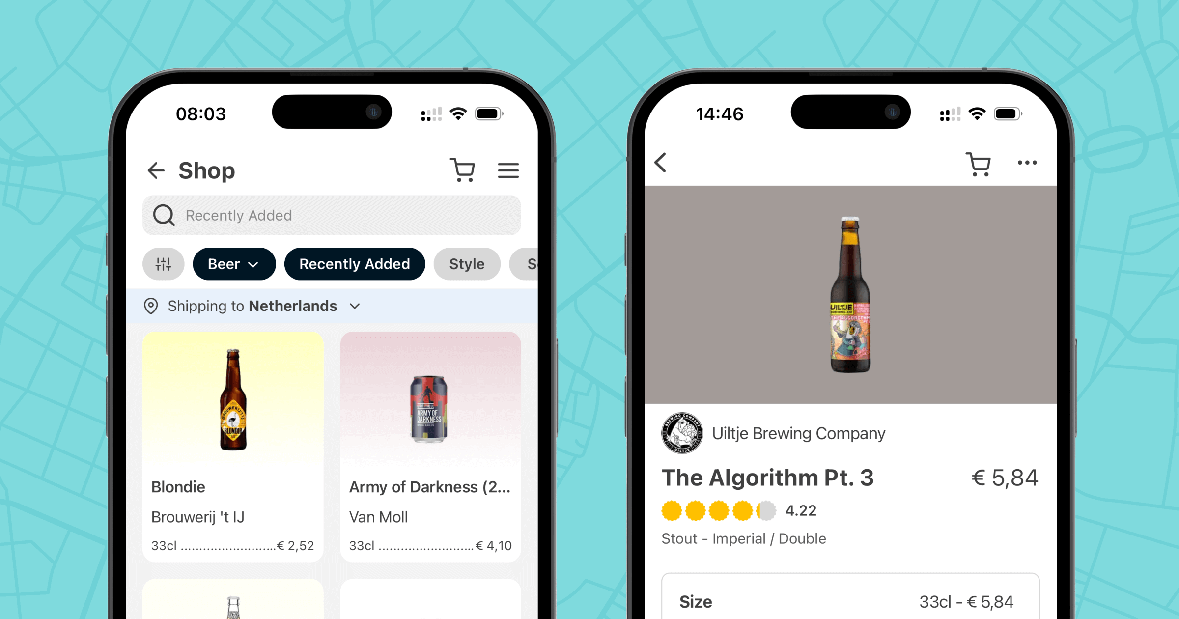 In-app screenshots of the Untappd Shop experience
